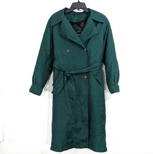 Gallery Vintage 80's Green Trench Coat - Size 4 Womens - Retro Shoulder Pads